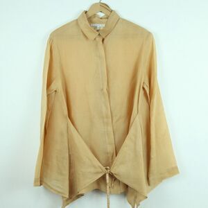 Elm Design Trapeze Hem Tie Front Blouse 3 L Sheer FLAWS Lagenlook Collared Tunic